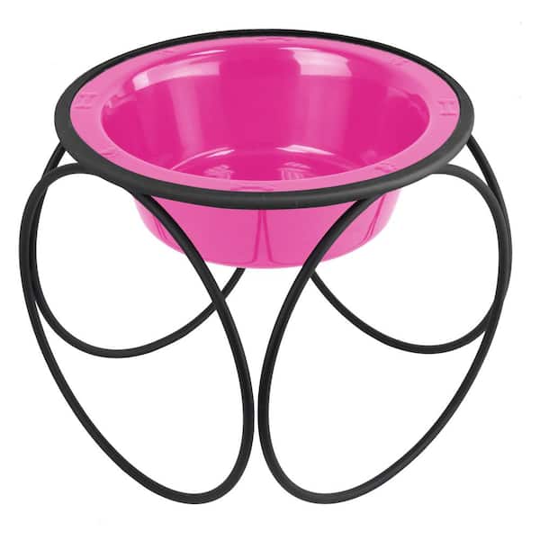 Platinum Pets Olympic Diner Feeder with Stainless Steel Cat/Dog Bowl, Bubble Gum Pink