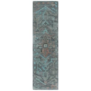 Anatolia Teal/Brown 2 ft. x 8 ft. Border Distressed Runner Rug