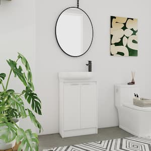 Modern 22.8 in. W x 12.4 in. D x 35.1 in. H Single Sink Freestanding Bath Vanity in White with White Ceramic Top