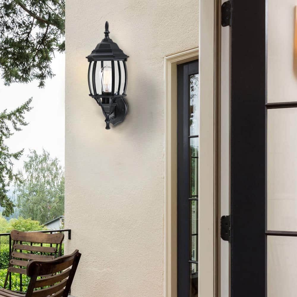 16.5" Matte Black Metal Outdoor Wall Lantern