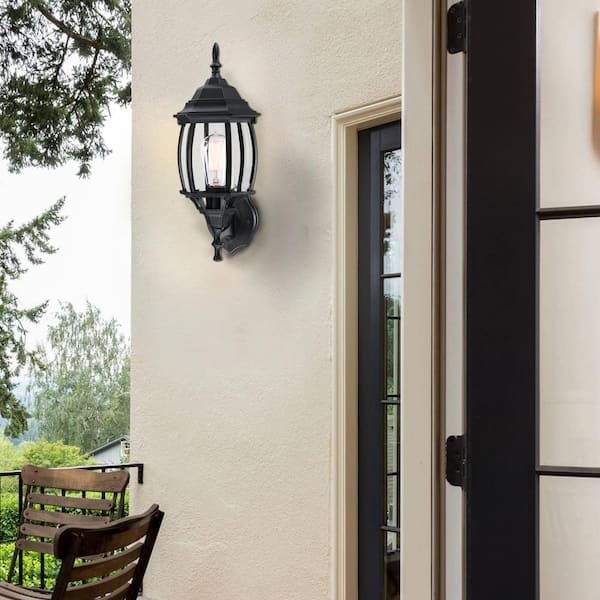 KA 1-Light 17 in. Matte Black Outdoor Hardwired Wall Lantern Sconce