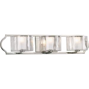 Caress Collection 3-Light Polished Nickel Clear Water Glass Luxe Bath Vanity Light
