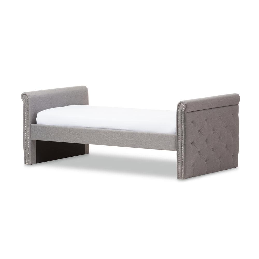 Gray Twin Upholstered Daybed with Tufted Nailhead Trim and Trundle