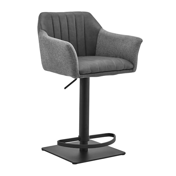 Back Swivel Bar Stool, Grey Fabric Bar Stools With Studs And Arms