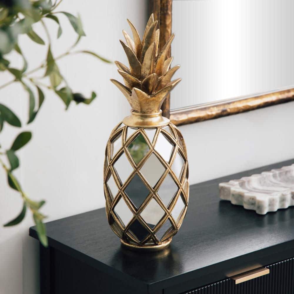 Litton Lane 5 in. x 15 in. Gold Glass Pineapple Fruit Sculpture