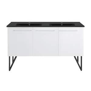 Annecy 60 in. White, Double Basin Bathroom Vanity with Black Artificial Stone Sink Top