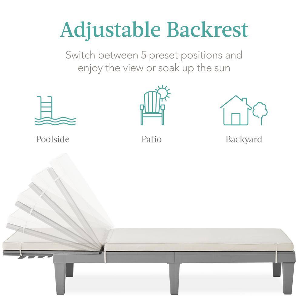 Gray Resin Patio Chaise Lounger with White Cushions