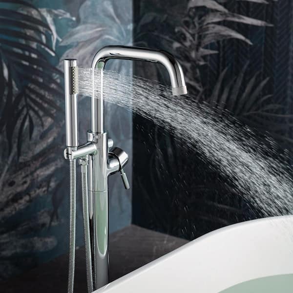 WOODBRIDGE Single-Handle Freestanding Floor Mount Tub Faucet Bathtub Filler with Hand Shower in Chrome