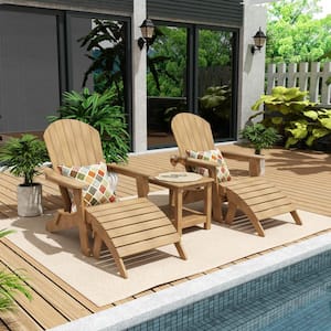 Vineyard Teak Outdoor 5-Piece Plastic Folding Adirondack Chair with Folding Ottoman and Side Table Set