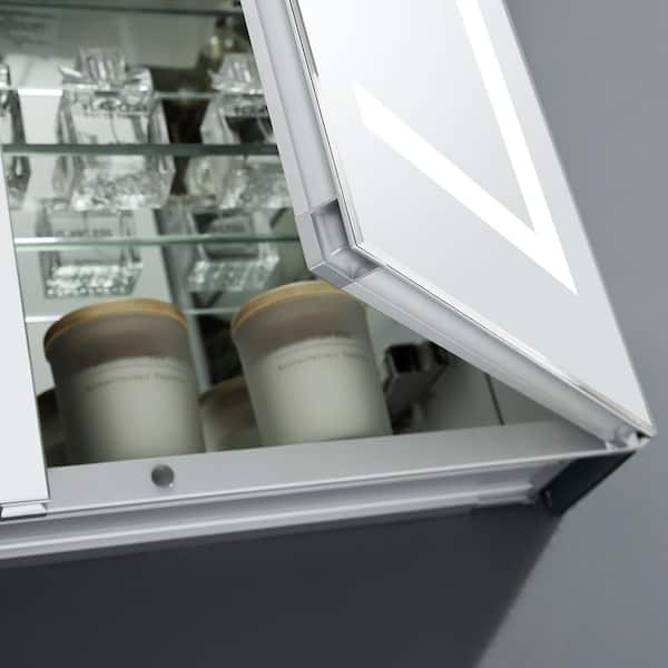 Spazio 36 in. W x 30 in. H Recessed or Surface Mount Medicine Cabinet with LED Lighting and Mirror Defogger