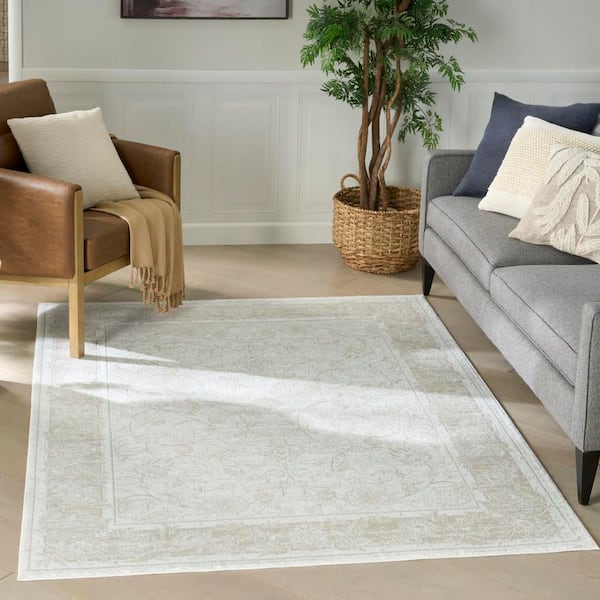 Dekor Ivory Taupe 5 ft. x 7 ft. Medallion Traditional Area Rug