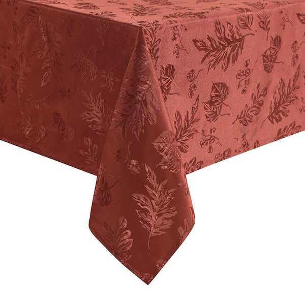 Elrene 52 in. W x 70 in. L Spice Red Elegant Woven Leaves Jacquard Damask Tablecloth, 100% Polyester