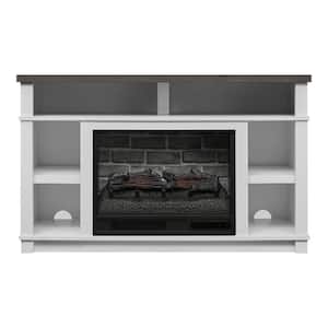 Maynard 48 in. Freestanding Electric Fireplace TV Stand in White with Cappuccino Ash Grain Top