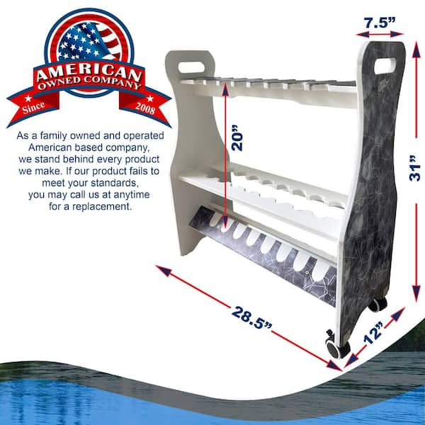 Rush Creek Creations Reel Salty All Weather Double Sided Rolling 16 Rod Rack  90-4455 - The Home Depot