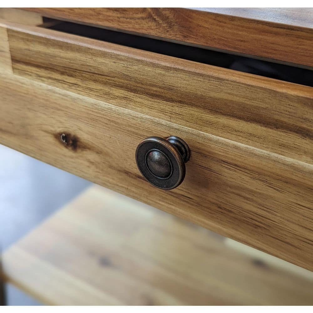 Natural Acacia Wood Rectangular Coffee Table with Drawer and Shelf