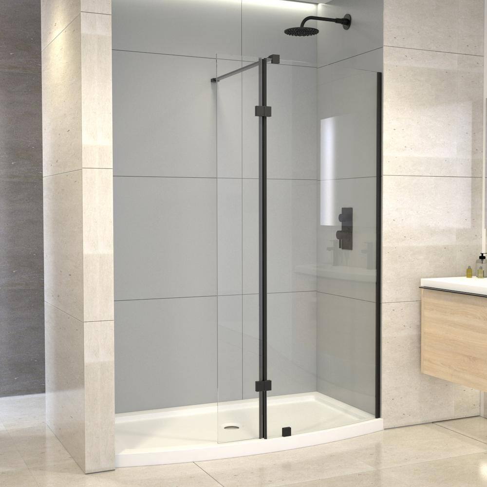 60'' Black Framed Glass Shower Enclosure with Acrylic Base