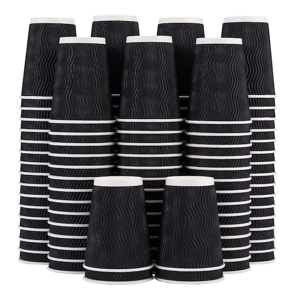 12 in. Black Corrugated Paper Disposable Cup, Black Color Family, Disposable Tableware, 120 Pack, Insulated