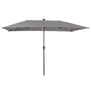 11 x 7 ft. Steel LED Large Double-Sided Rectangular Outdoor Market Patio Umbrella with Crank in Gray