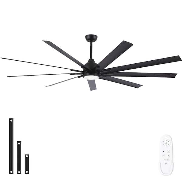 Sevenine Coastal 84 in. Indoor Matte Black Large Windmill Ceiling Fan with Light, Aluminum Blades and Remote Control