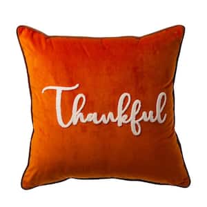 20 in.L X 20 in.W Velvet Pillow Cover With "Thankful" Word