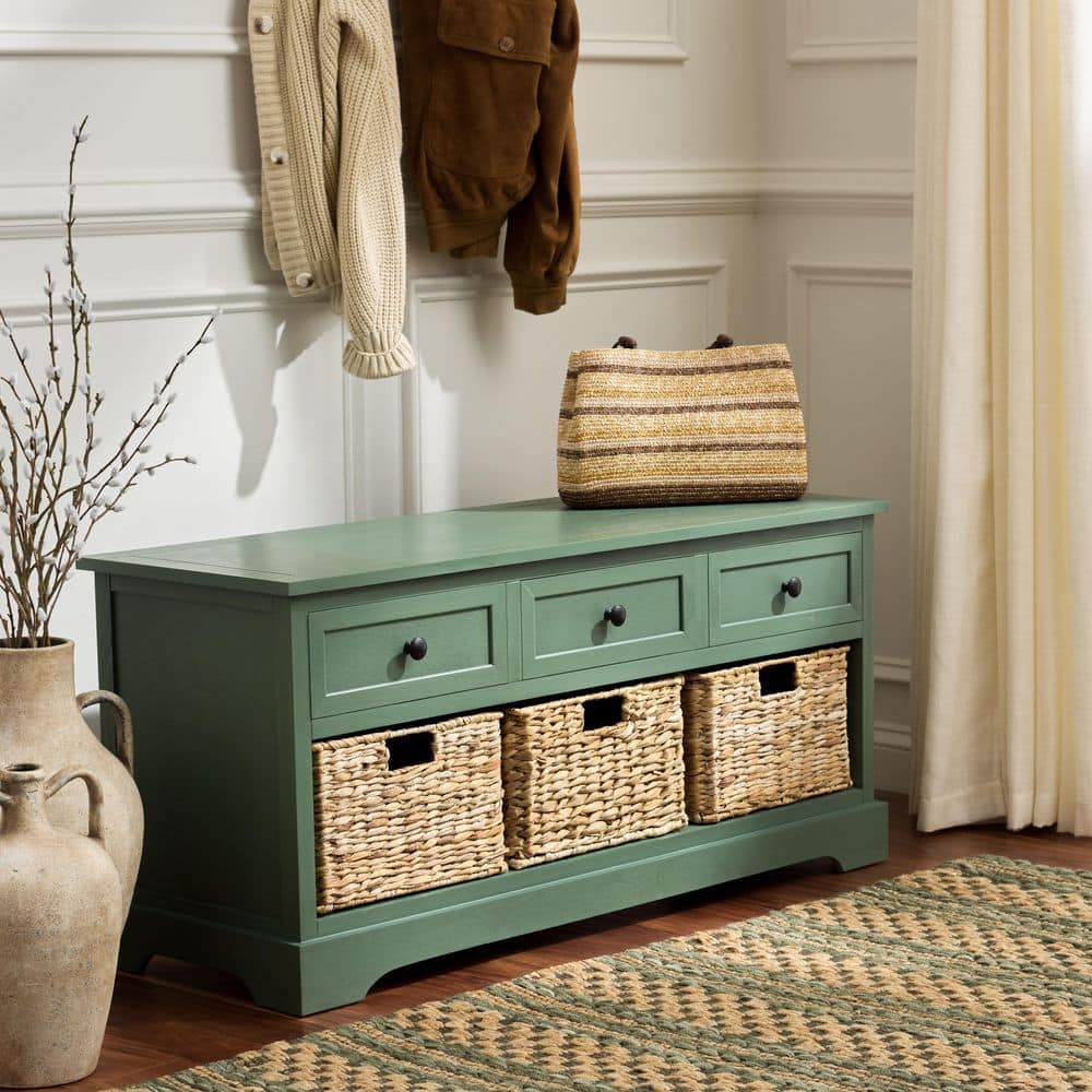 SAFAVIEH Damien 42 in. Dusty Green Storage Bench with 3 Drawer