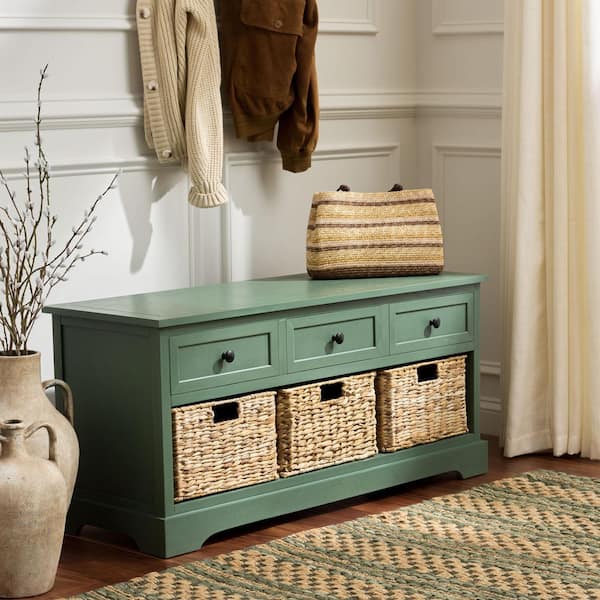Damien 42 in. Dusty Green Storage Bench with 3 Drawer