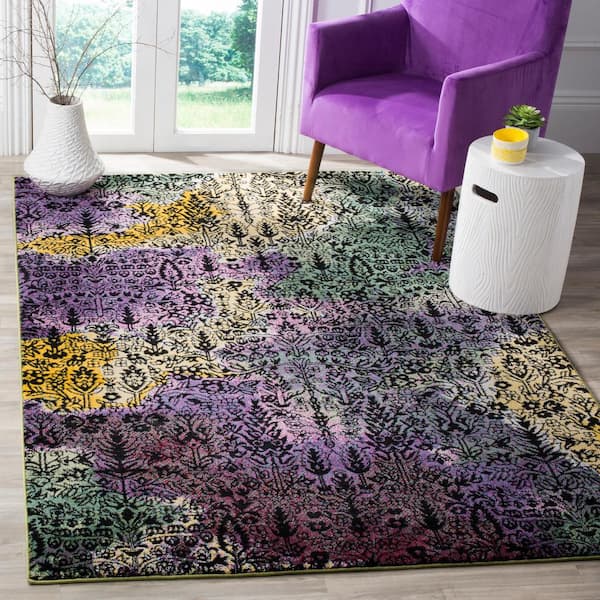 Watercolor 3 ft. x 5 ft. Light Yellow/Green Abstract Ornate Area Rug