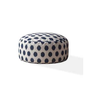 Charlie White And Blue Fabric Round Pouf Cover Only