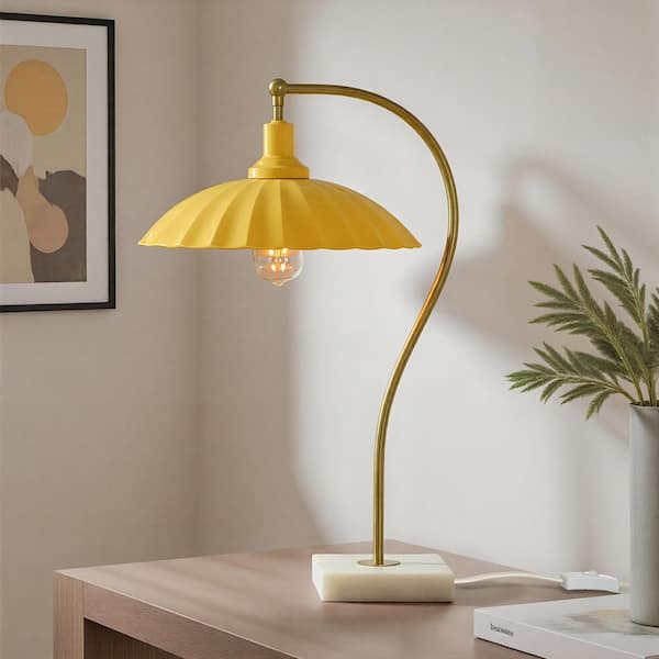 Penelope 24 in. Polished Brass Table Lamp with Yellow Metal Shade