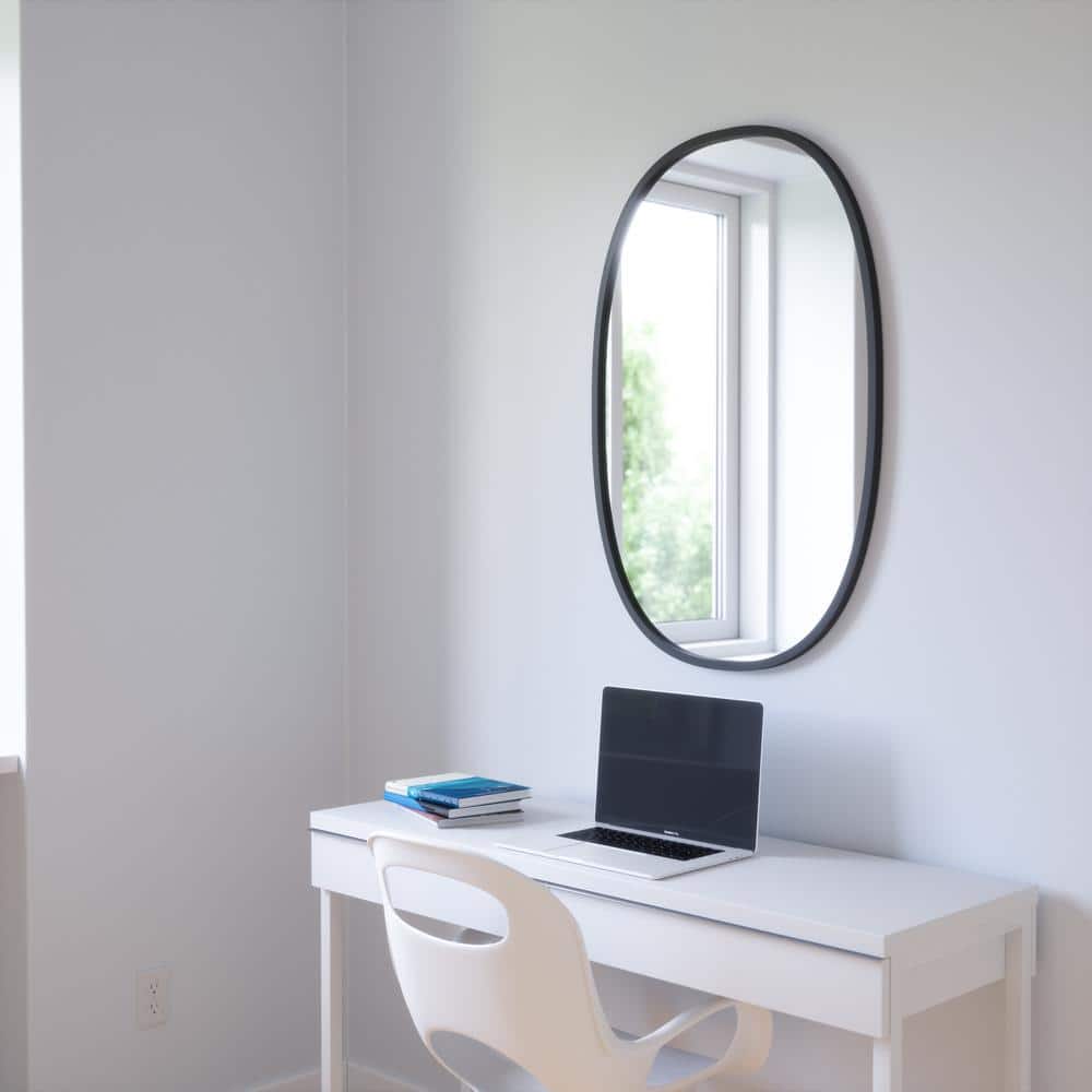 Modern Industrial Hub Oval Wall Mirror with Black Rubber Rim