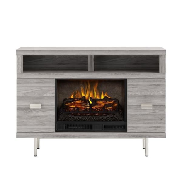 SCOTT LIVING CESTONI 48 in. Freestanding Media Console Wooden Electric Fireplace in Medium Gray Ash