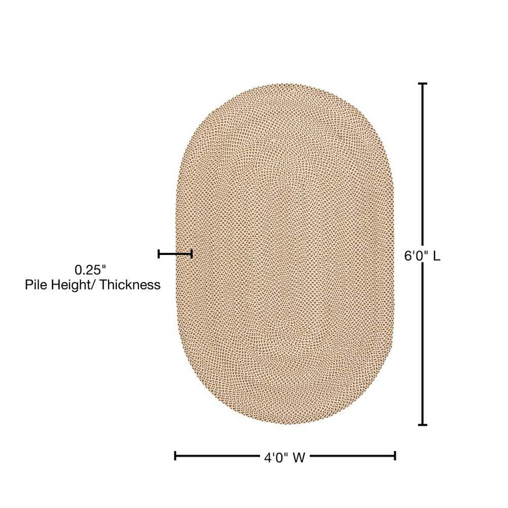 Handmade Beige and Brown Oval Braided Cotton Rug 4' x 6'