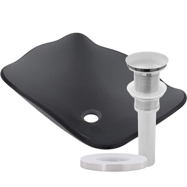 Novatto Rettangolare Glass Vessel Sink in Clear Grey with Pop-up Drain in Brushed Nickel