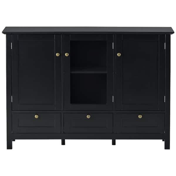 Unbranded 44.9 in. Black Rectangle Wood Console Table Modern Sideboard with 3 Doors and 3 Drawers for Living Room Dining Room