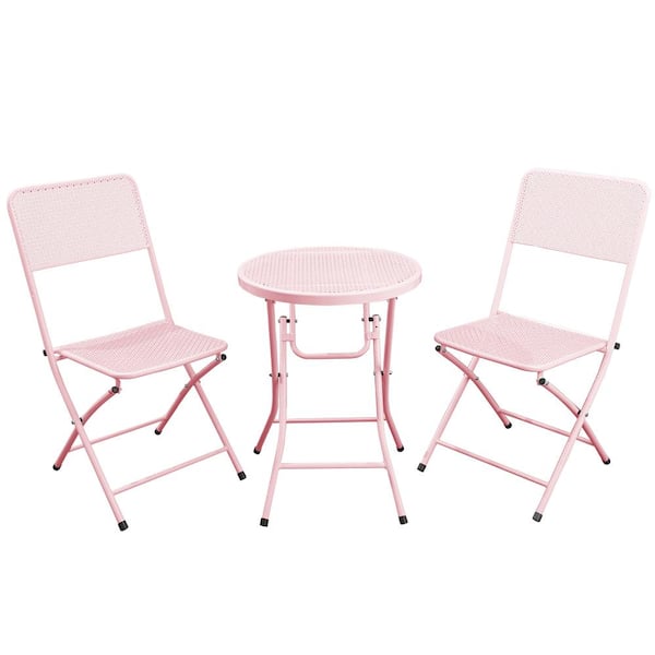 Unbranded 3-Piece Patio Bistro Set, Metal Folding Outdoor Patio Furniture Set with Folding Patio Round Table and Balcony Chairs