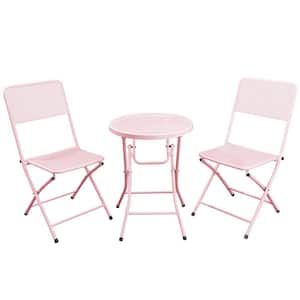 Pink 3-Piece Metal Folding Patio Outdoor Bistro Set