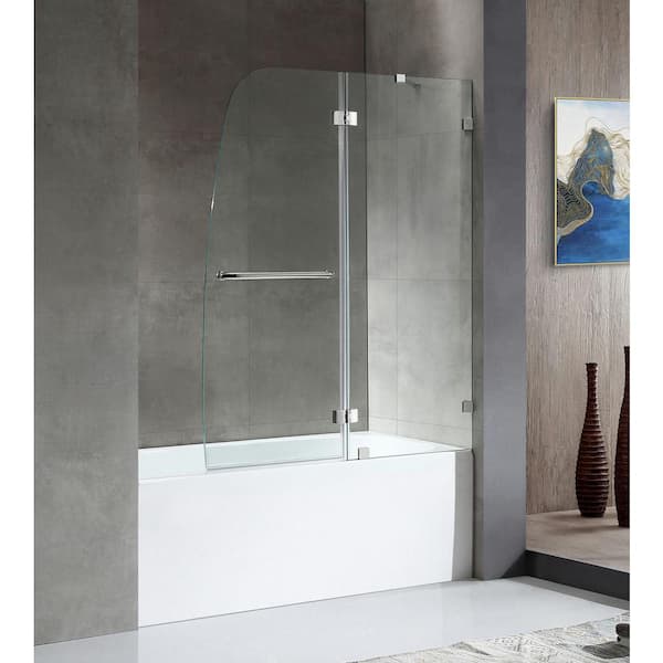 ANZZI 5 ft. Right Drain Tub in White with 48 in. x 58 in. Frameless Hinged Tub Door with Chrome Finish Hardware