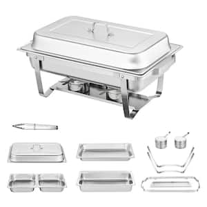 Chafing Dish Set 8 qt. Silver Stainless Steel Chafing Dishes with 4 Half-Size 4 qt. Pans 2 Pack