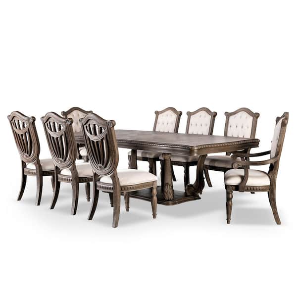 Banks 9-Piece Rectangular Weathered Oak Extendable Wood Top Dining Room Set (Seats 8)