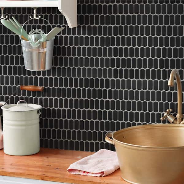 Hudson Capsule Matte Black 12 in. x 13 in. Porcelain Floor and Wall Mosaic Tile (11.4 sq. ft. /Case)