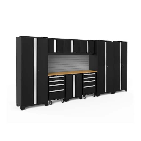 Bold Series 162 in. W x 76.75 in. H x 18 in. D 24-Gauge Steel Garage Cabinet Set in Black (10-Piece)
