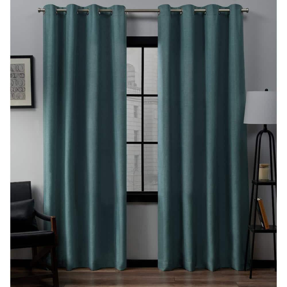 Blue Teal Linen Grommet Room Darkening Curtain 54 In W X 84 In L Set Of 2 Eh8091 08 2 84g The Home Depot