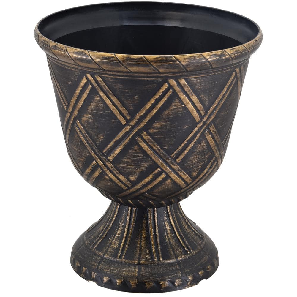 Brushed Gold Lattice Patterned Plastic Garden Urn Planter