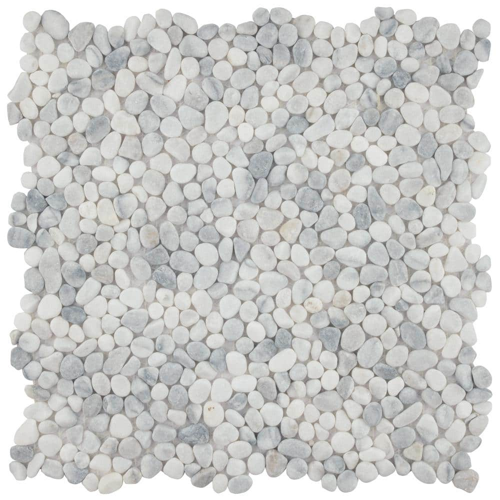 Merola Tile Pebblini White Smoke 12 1 4 In X 12 1 4 In X 7 Mm Pebble Stone Mosaic Tile 104 Sq Ft Each Pgypws The Home Depot