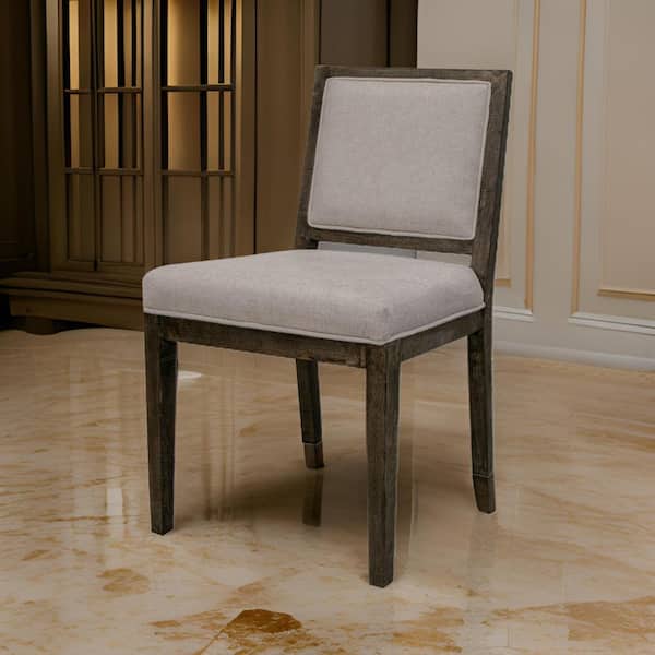 Benjara Gray and Beige Polyester Side Chair with Elegant Beige Fabric Upholstery (Set of 2)