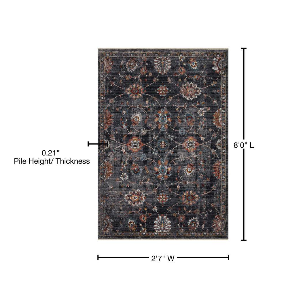 Samra Charcoal and Multicolor Synthetic Runner Rug 2'-7" x 8'-0"
