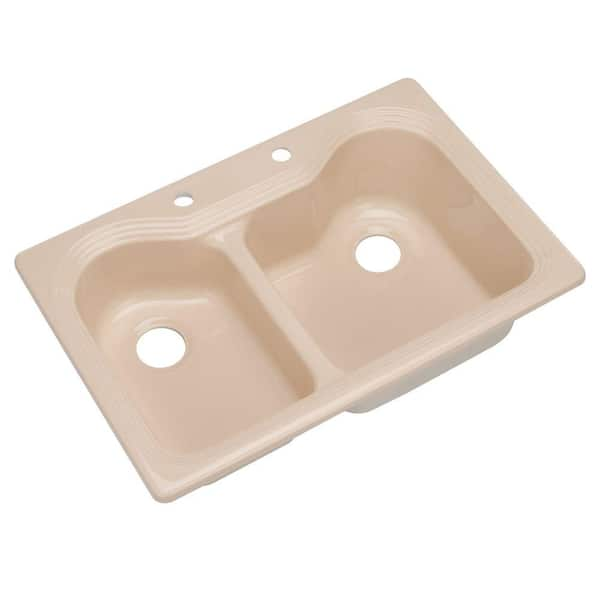 Thermocast Breckenridge Drop-In Acrylic 33 in. 2-Hole Double Bowl Kitchen Sink in Peach Bisque