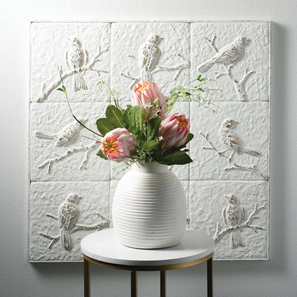 White and Beige Metal Bird Wall Sculpture, 30" x 30"