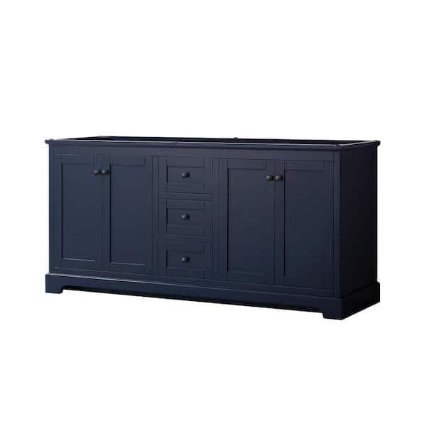 Wyndham Collection Avery 71 in. W x 21.75 in. D x 34.25 in. H Double Bath Vanity Cabinet without Top in Dark Blue