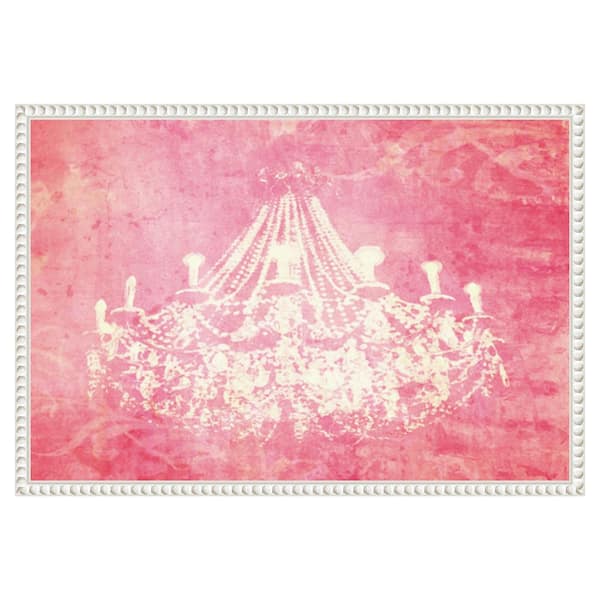 Amanti Art Pink Chandelier by Grafitee Studios 23 in. W x 16 in. H. Canvas Wall Art Print Framed in White